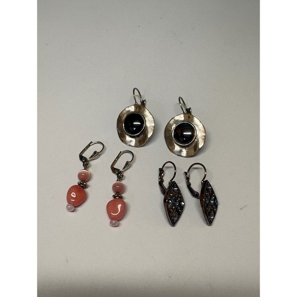 Unbranded Jewelry - Vintage Style Earring Lot 3 Pairs Black Pink Blue Drop Dangle Leverback J764
